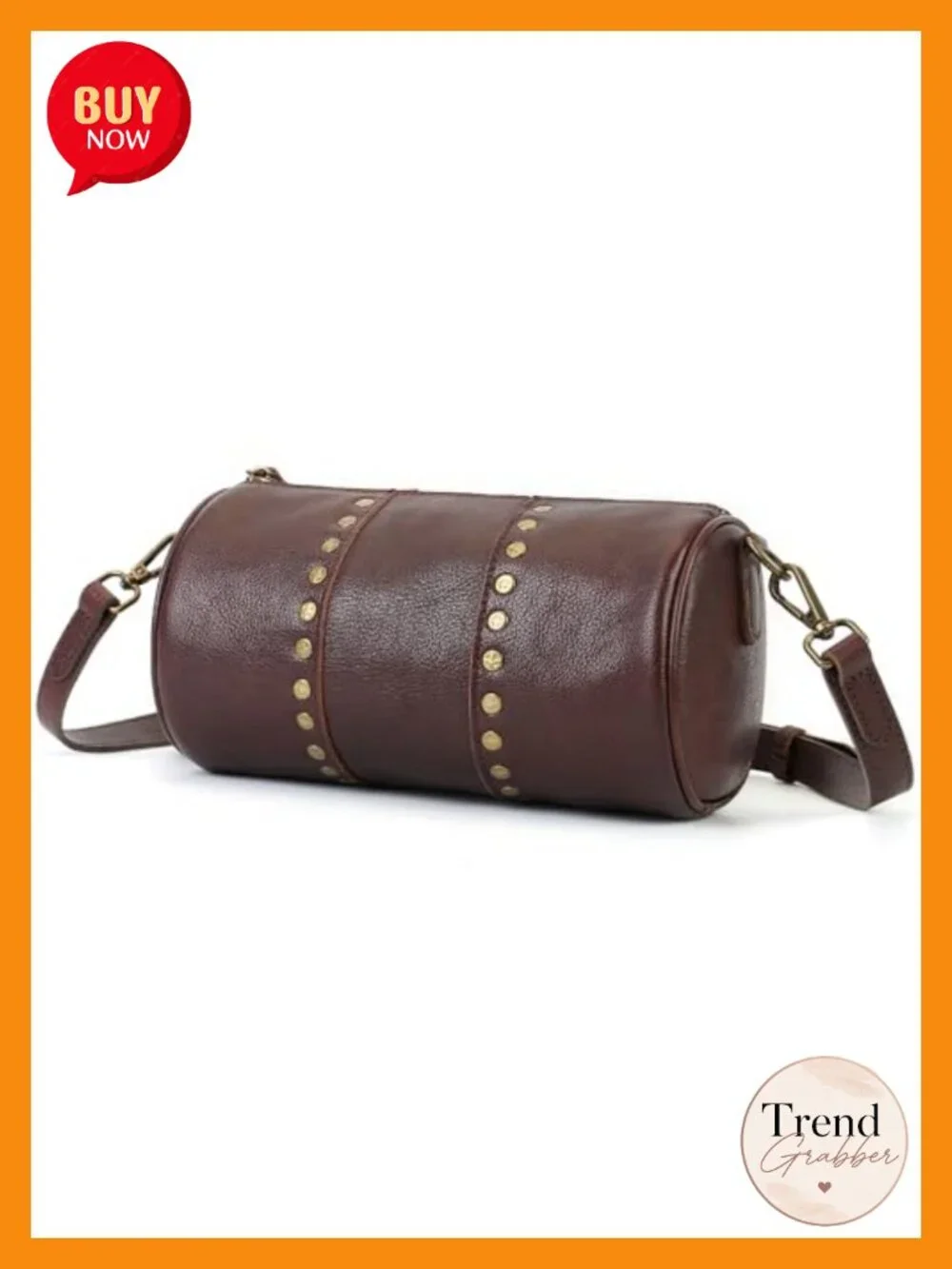 Genuine Leather Crossbody Bag Women Boho Studded Shoulder Purse Round Handbag